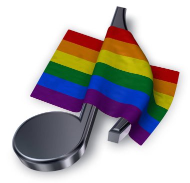 müzik Not sembol ve Gökkuşağı bayrağı - 3d render