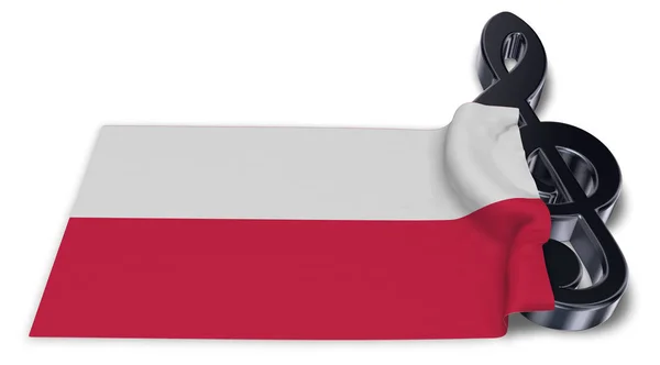 谱号用五线谱符号和波兰国旗-3d 渲染 — 图库照片