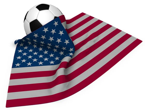 Fußball und Fahne der USA - 3D-Darstellung — Stockfoto