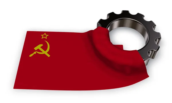 Rueda de engranaje y bandera de la Unión Soviética - 3d renderizado — Foto de Stock