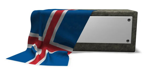 Kamenné zásuvka s prázdný znak a vlajka Islandu - 3d vykreslování — Stock fotografie