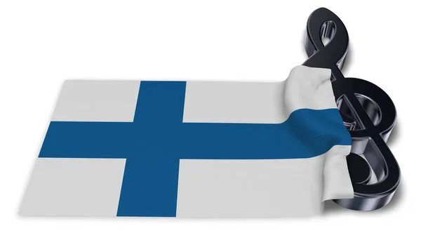 Hangjegykulcs szimbólum és Finnország - 3d rendering zászlaja — Stock Fotó
