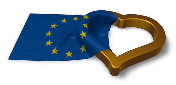Σημαία της Ευρωπαϊκής Ένωσης και καρδιά σύμβολο - 3d rendering — Φωτογραφία Αρχείου