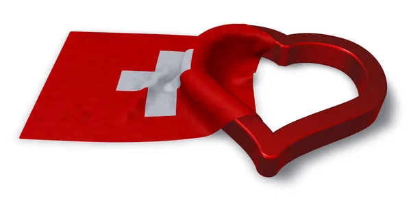 Flagge der Schweiz und Herz-Symbol - 3D-Darstellung — Stockfoto