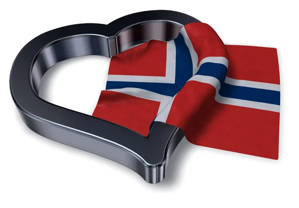 Flagga Norge och hjärtat symbol - 3d rendering — Stockfoto