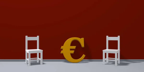 Duas cadeiras e símbolo do euro - renderização 3d — Fotografia de Stock