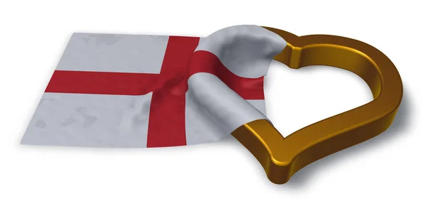Vlajka Anglie a srdce symbolu - 3d vykreslování — Stock fotografie