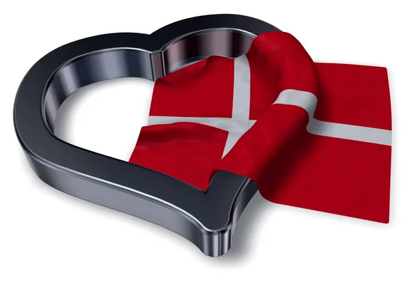 Vlag van Denemarken en hart symbool - 3d rendering — Stockfoto