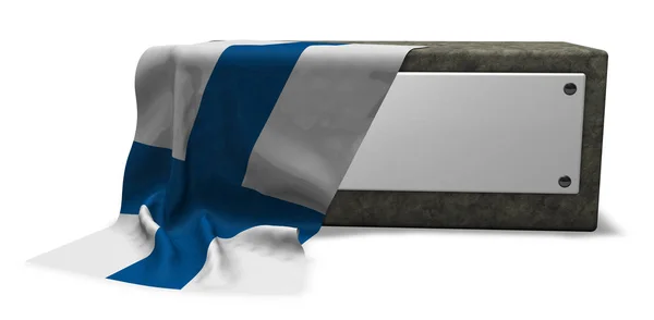 Zócalo de piedra con signo en blanco y bandera de finland - 3d rendering — Foto de Stock