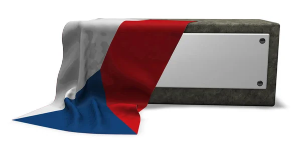 Zócalo de piedra con el signo en blanco y la bandera de la República Checa - 3d renderizado — Foto de Stock