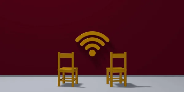 Twee stoelen en wifi symbool - 3d rendering — Stockfoto