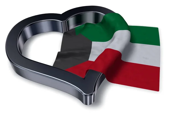 Flagge von Kuwait und Herz-Symbol - 3D-Darstellung — Stockfoto