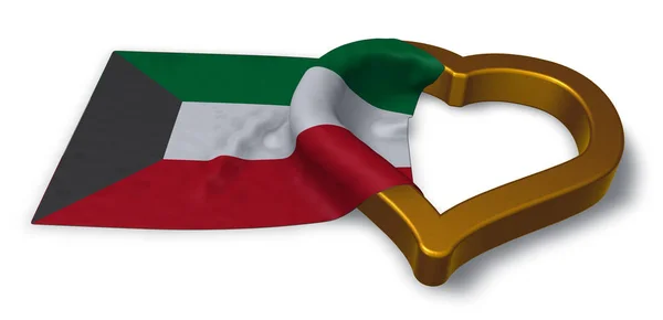 Flagge von Kuwait und Herz-Symbol - 3D-Darstellung — Stockfoto