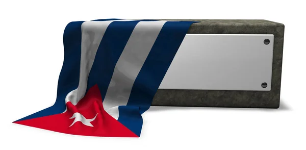 Zócalo de piedra con signo en blanco y bandera de cuba - 3d rendering — Foto de Stock