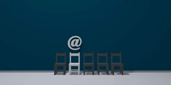 椅子とメール記号の 3 d レンダリング — ストック写真