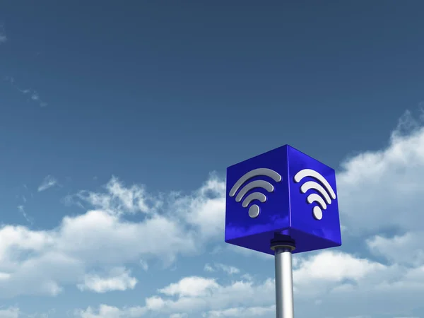 Küp undercloudy gökyüzü - 3d render WiFi sembolü — Stok fotoğraf