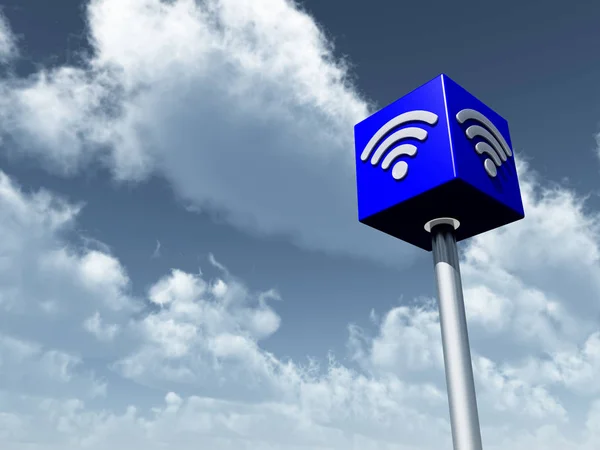 Wi-Fi σύμβολο στον ουρανό undercloudy κύβος 3d rendering — Φωτογραφία Αρχείου