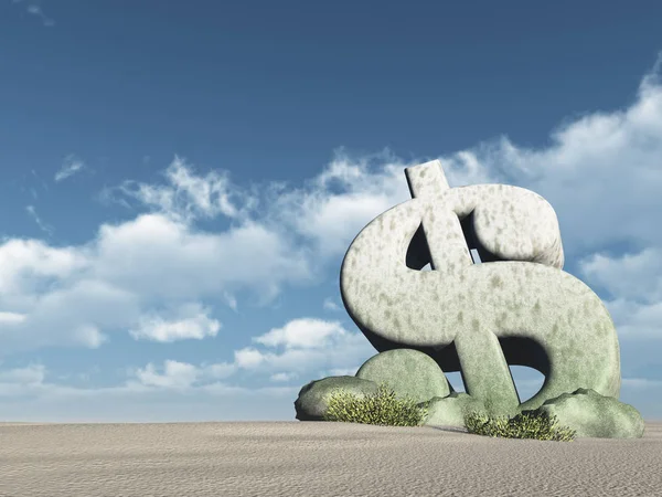 Símbolo dólar no deserto - renderização 3d — Fotografia de Stock