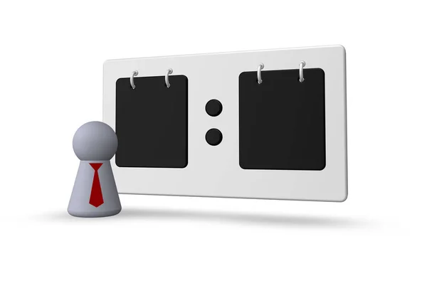 Painel de avaliação e figura de jogo com gravata no fundo branco - ilustração 3d — Fotografia de Stock