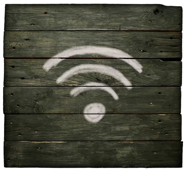 木の板に wifi シンボル — ストック写真