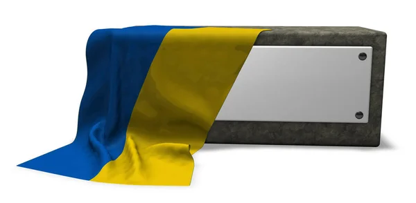 Soquete de pedra com sinal em branco e bandeira da Ucrânia - renderização 3d — Fotografia de Stock