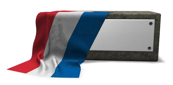 Zócalo de piedra con signo en blanco y la bandera de los Países Bajos - 3d renderizado — Foto de Stock