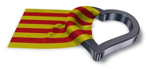 Прапор каталонії та символ серця - 3d візуалізація — стокове фото