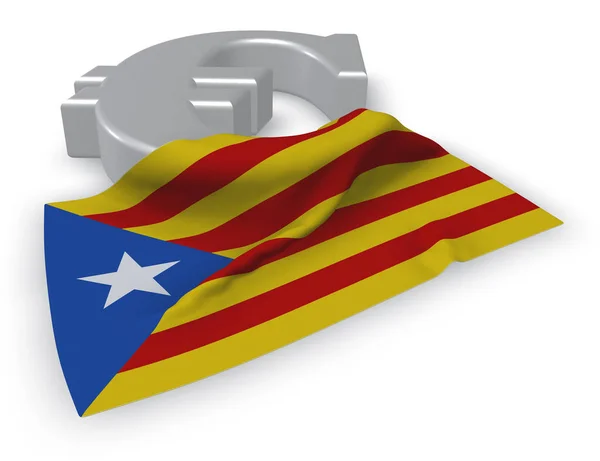 Символ євро і прапор Каталонії - 3d ілюстрація — стокове фото
