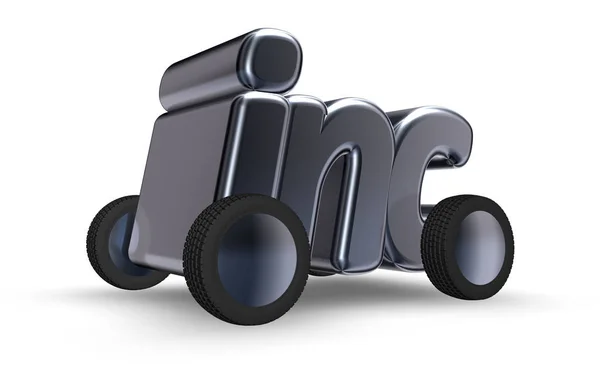 Inc symbool op wielen - 3d rendering — Stockfoto