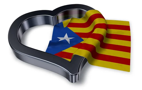 Прапор каталонії та символ серця - 3d візуалізація — стокове фото