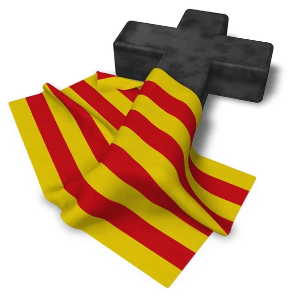 Християнський хрест і прапор Каталонії - 3d рендеринг — стокове фото