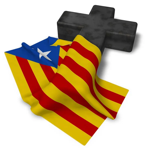 Cruz cristiana y bandera de catalonia - 3d rendering —  Fotos de Stock