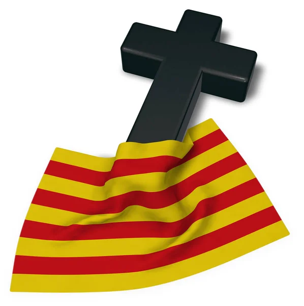 Християнський хрест і прапор Каталонії - 3d рендеринг — стокове фото