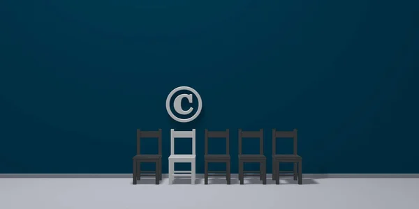 Copyright symbol and row of chairs - 3d rendering — Stock Photo, Image