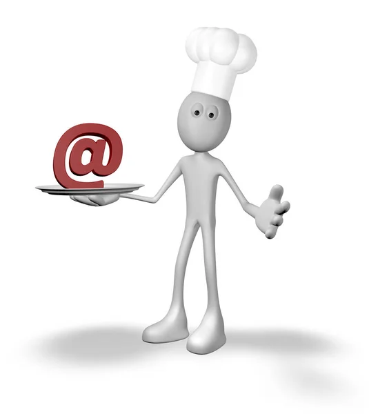 Cook guy presents email alias on plate — Stock Photo, Image