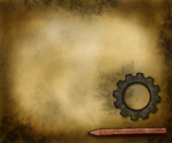 Gear wheel and pen on grunge background — Stock Photo, Image