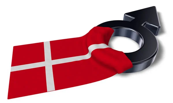Mars symbool en de vlag van Denemarken - 3d rendering — Stockfoto