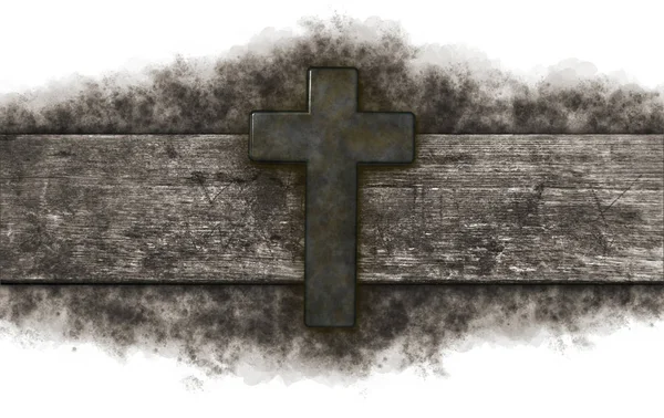 Christian cross on old wooden plank — Stock Photo, Image