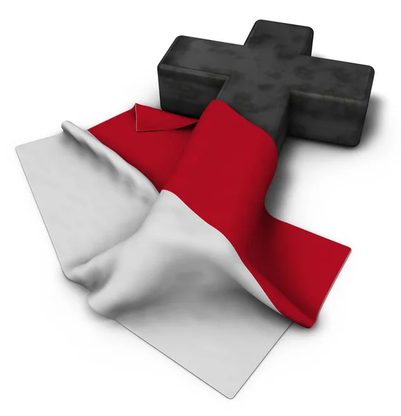 Croix chrétienne et drapeau de monaco — Photo