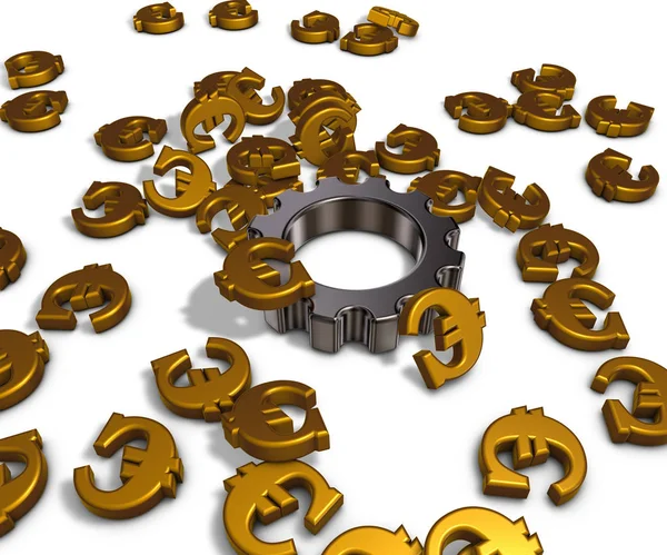 Euro symbols and gear wheel — Stock Photo, Image