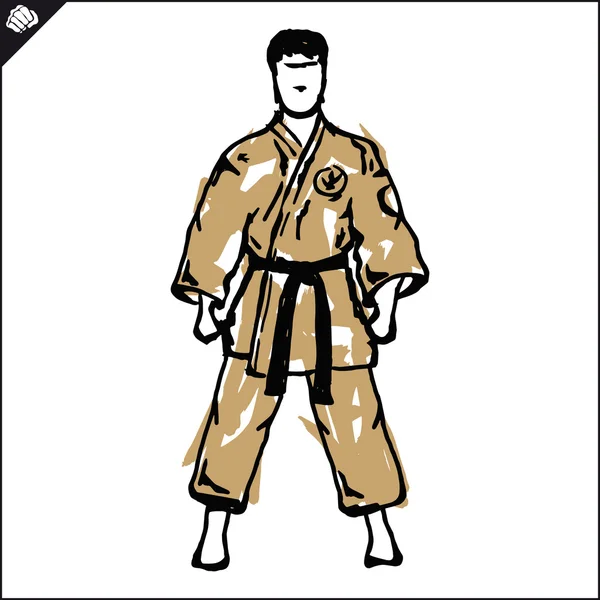 Martial arts-KARATE fighter in dogi, kimono. — Stock Vector