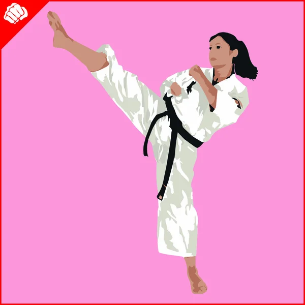 Dövüş sanatları. Karate kadın savaşçı siluet sahne. Vektör. EPS. — Stok Vektör