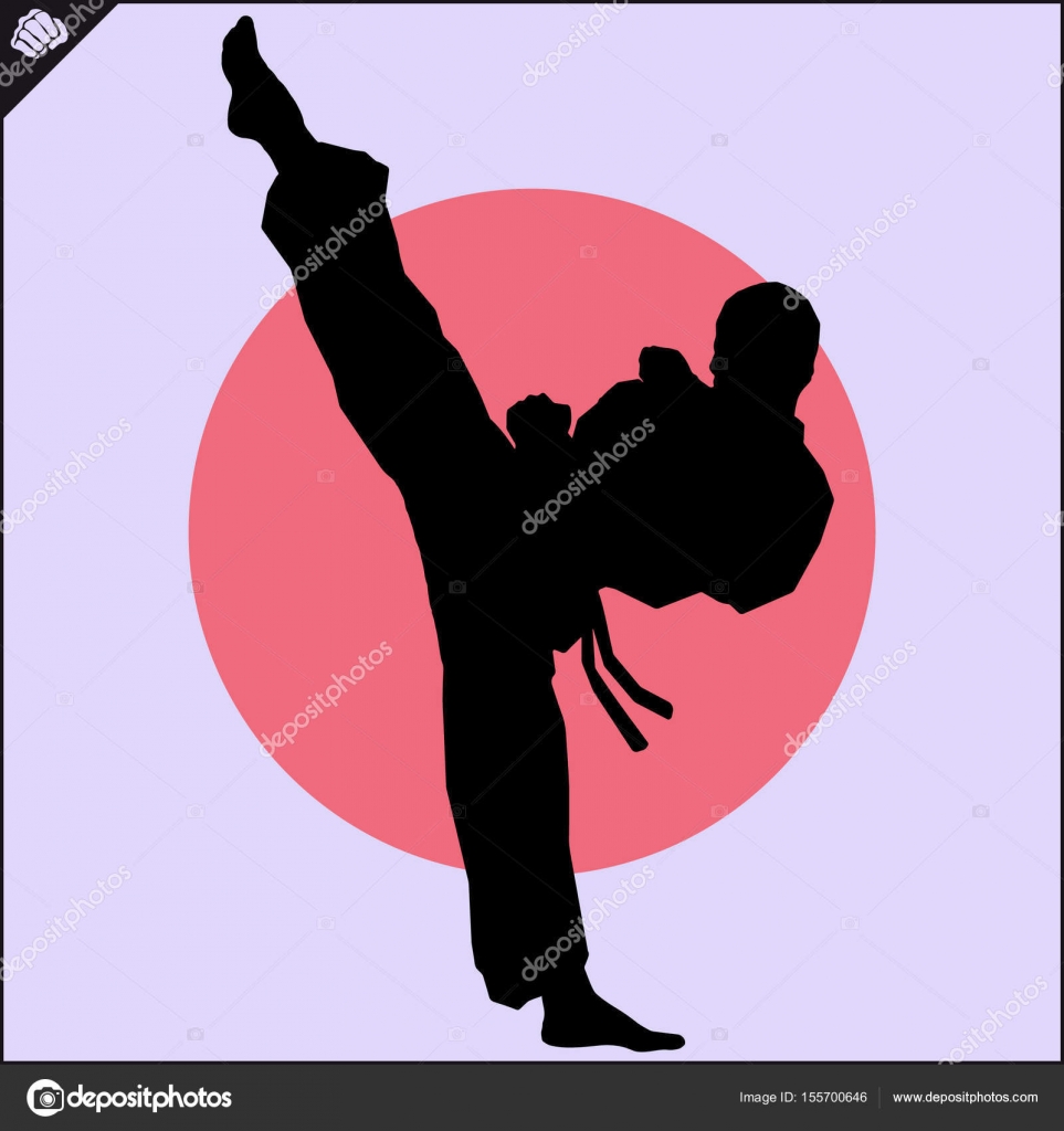 Martial arts. Karate fighter high kick scene. Stock Illustration by