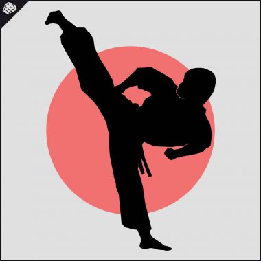 Dövüş sanatları. Karate savaşçı yüksek tekme sahne.