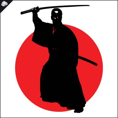Dövüş sanatları. Kendo samuray katana savaşçı siluet sahne.