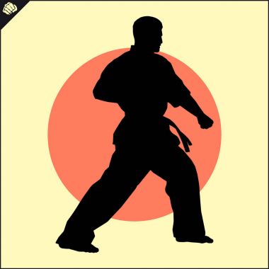 Dövüş sanatları. Eğitim poster siluet sahne karate savaşçıları savaş.