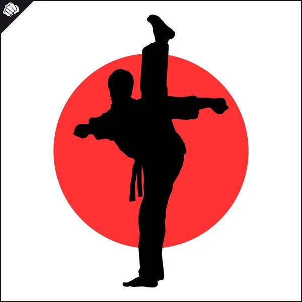 Kampfkunst. Karate Kämpfer High Kick Szene. — Stockvektor