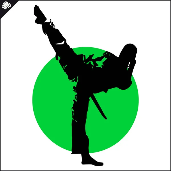 Martial arts. Karate fighter high kick scene. — Stock Vector