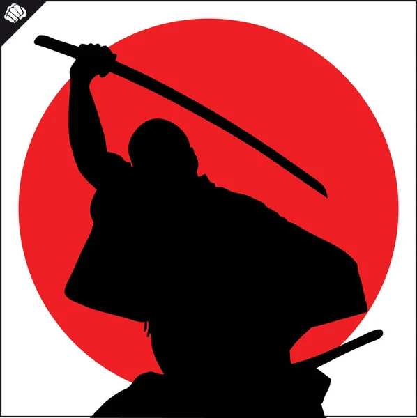 Dövüş sanatları. Kendo samuray katana savaşçı siluet sahne. — Stok Vektör
