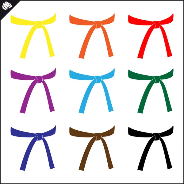 Karate gekleurde gordels. Rood blauw geel groen bruin zwart — Stockvector
